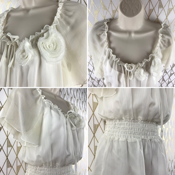 Flutter Sleeve Sheer Chic Cream Blouse Top - Picture 8 of 16